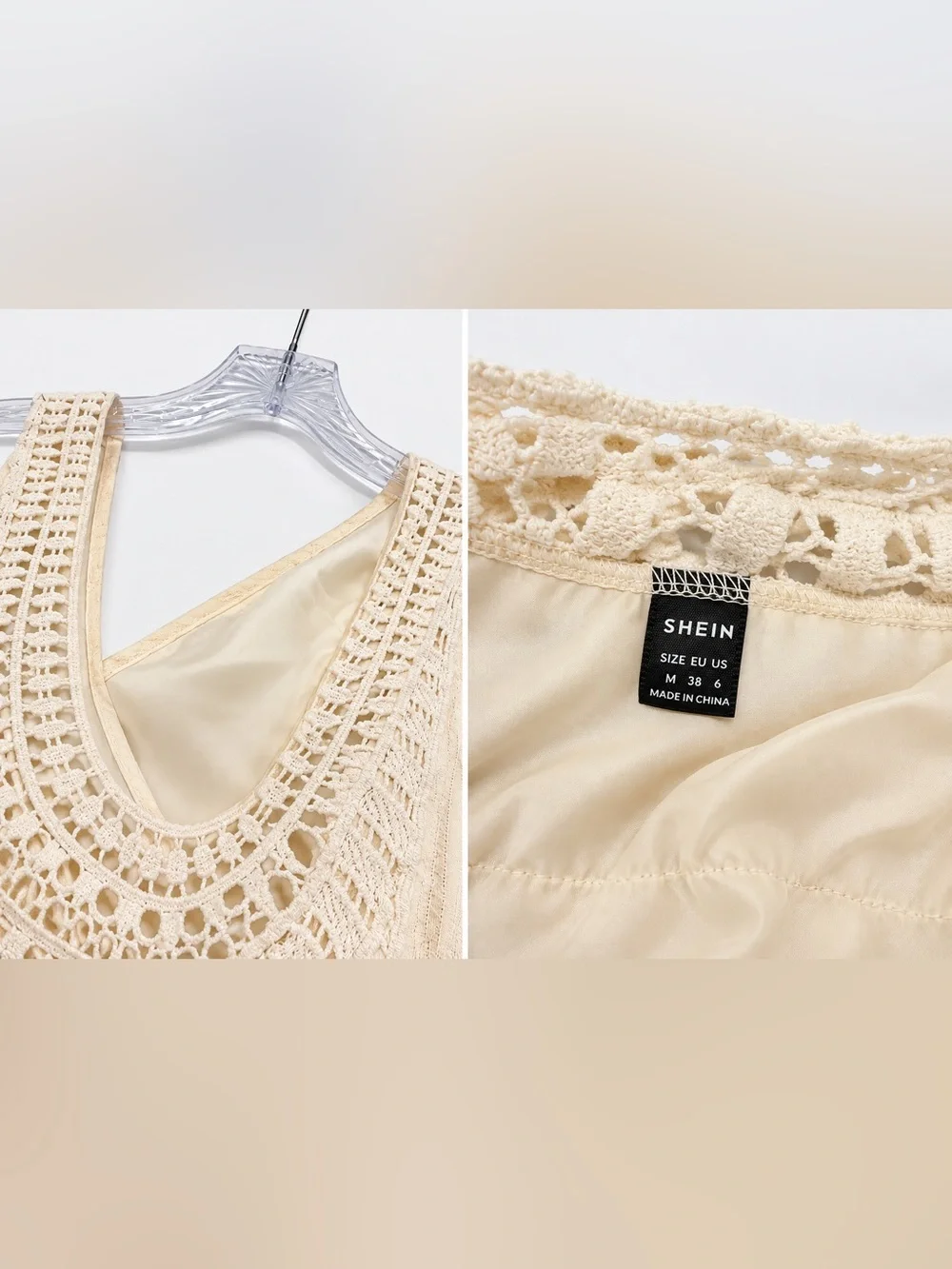 SHEIN Cream Crochet Lace Sleeveless Dress Size M